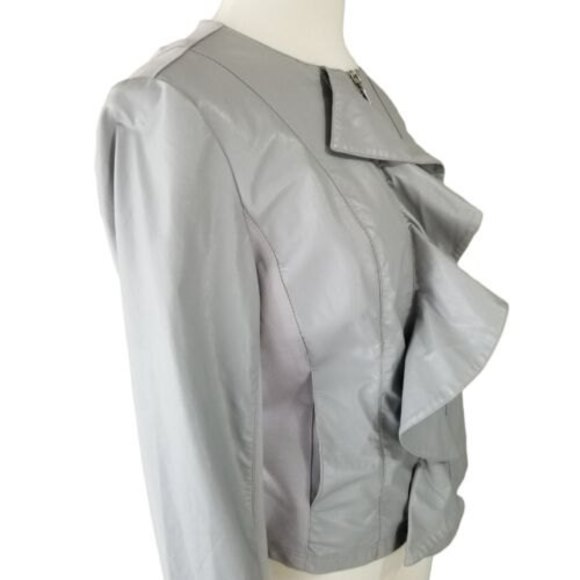 Kut From The Kloth Dahliana Gray Vegan Leather Ruffle Moto Jacket Medium - Picture 4 of 12